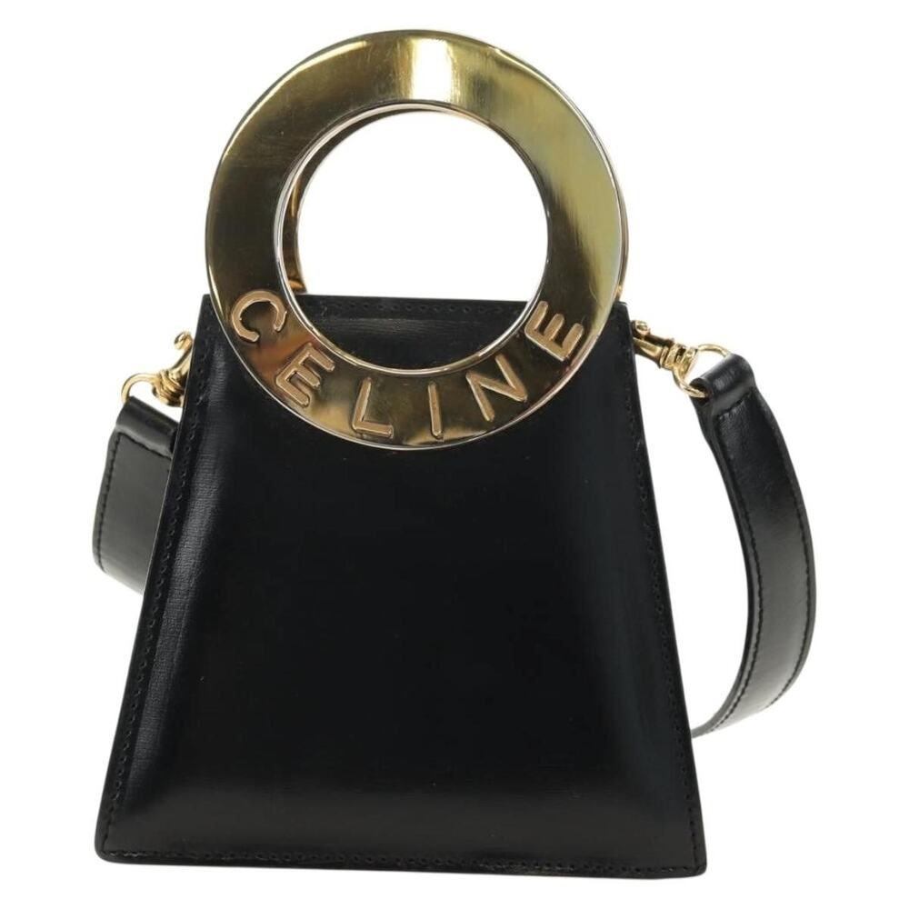 Celine Leather Circle Shoulder Bag Black